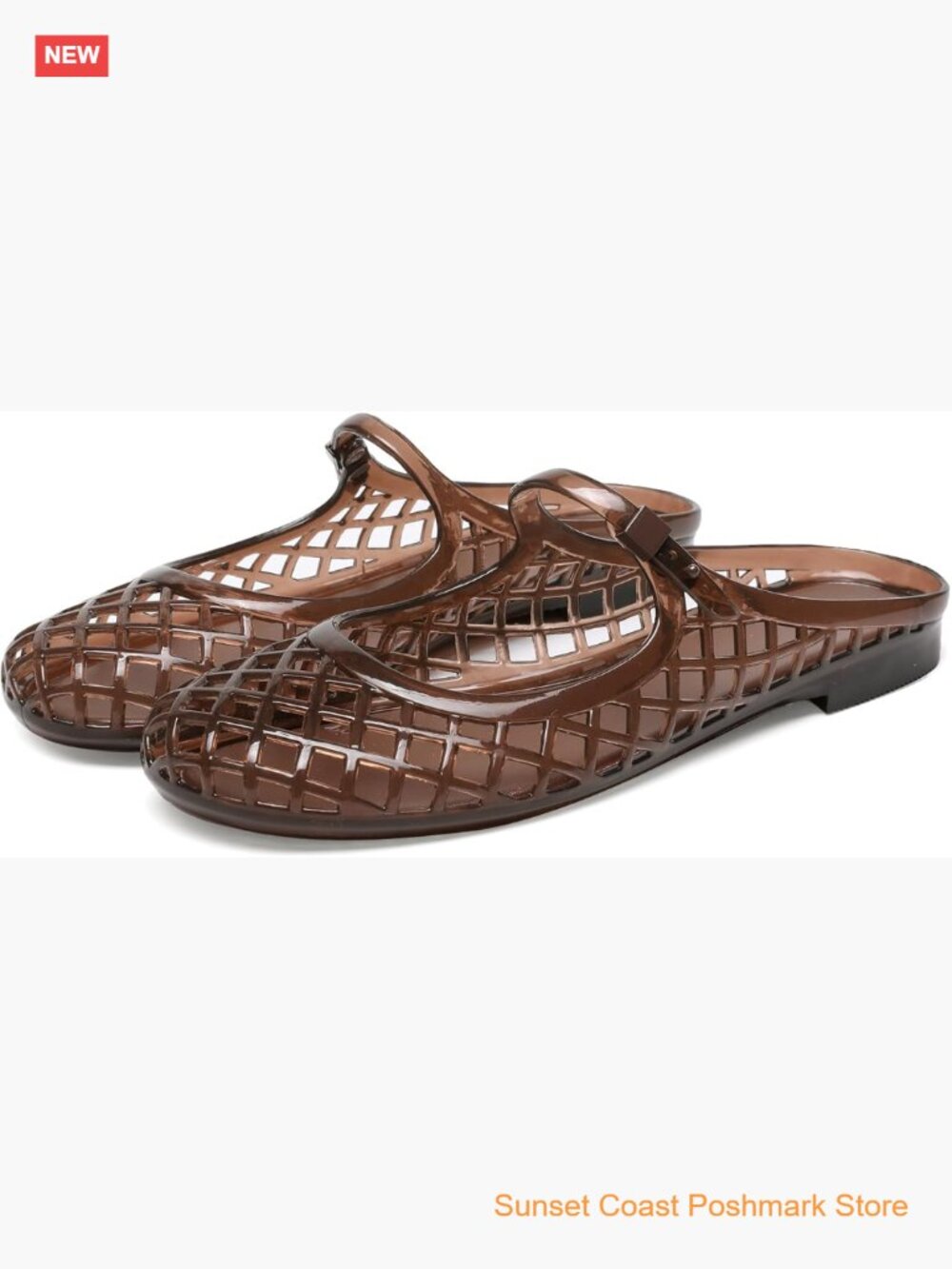 Clear Jelly Slide Sandals Women Comfortable Buckle Strap Mesh Hollow Flat Mules